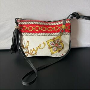 Brighton Love Crossbody Bag White Red Gold Floral Chain Print